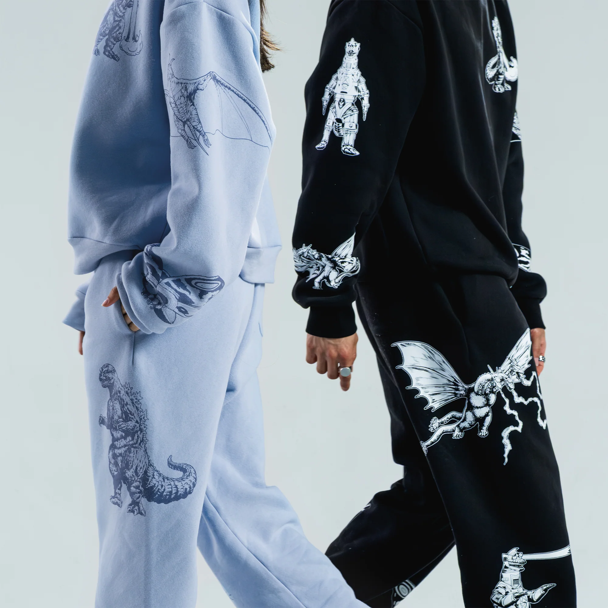 Godzilla Kaiju Print Cropped Sweatshirt - Blue - Image 9