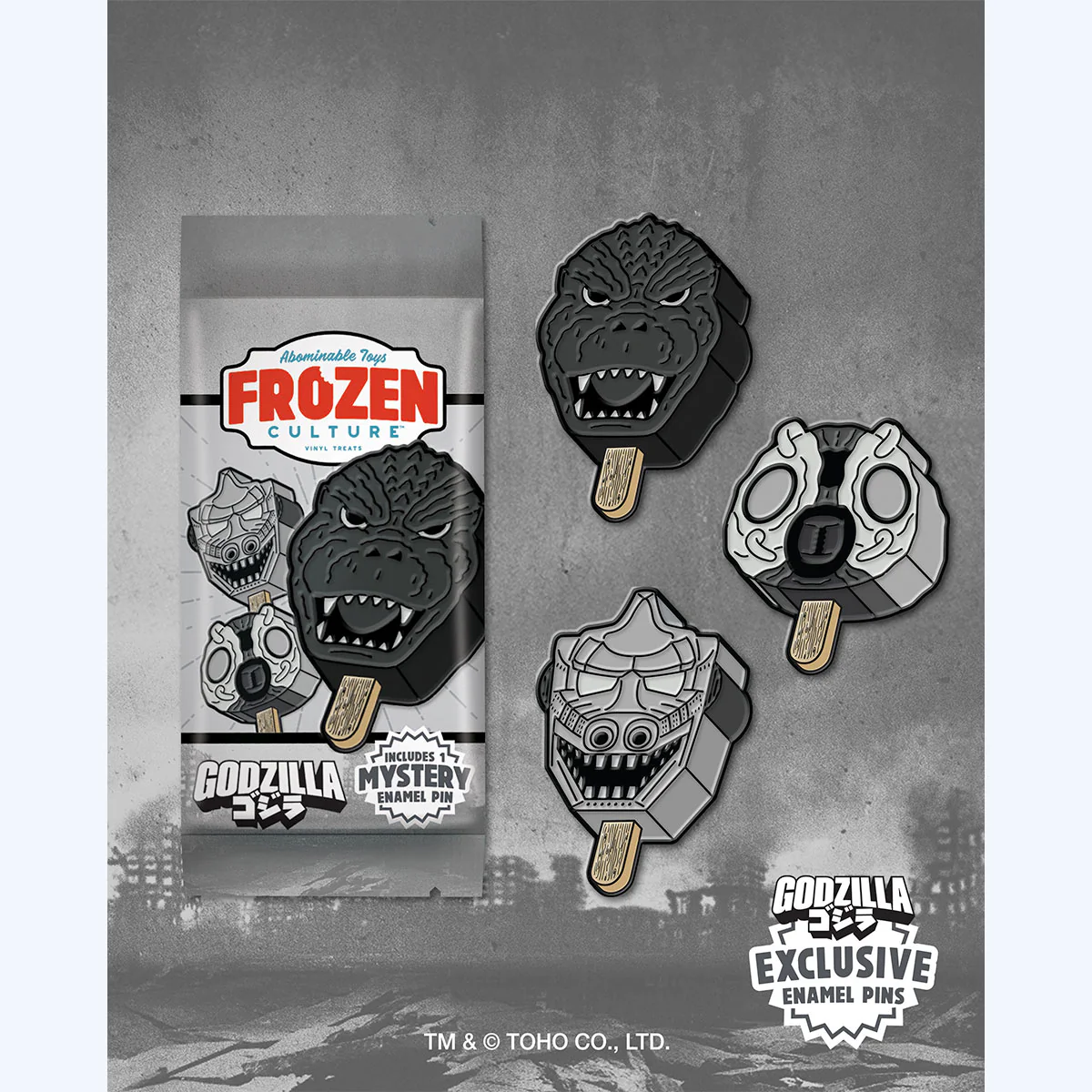Godzilla x Frozen Culture Black and White Enamel Pin Set - Image 2